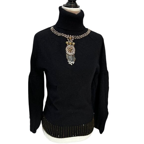 𝅺vintage SCRIBA Black Angora Blend Turtleneck Jewel Neckline Bishop Sleev… - Picture 1 of 11
